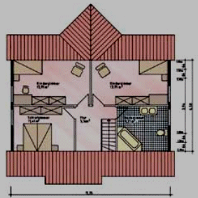 Satteldachhäuser, das Satteldach-Wohnhaus mit Krüppelwalmdach.